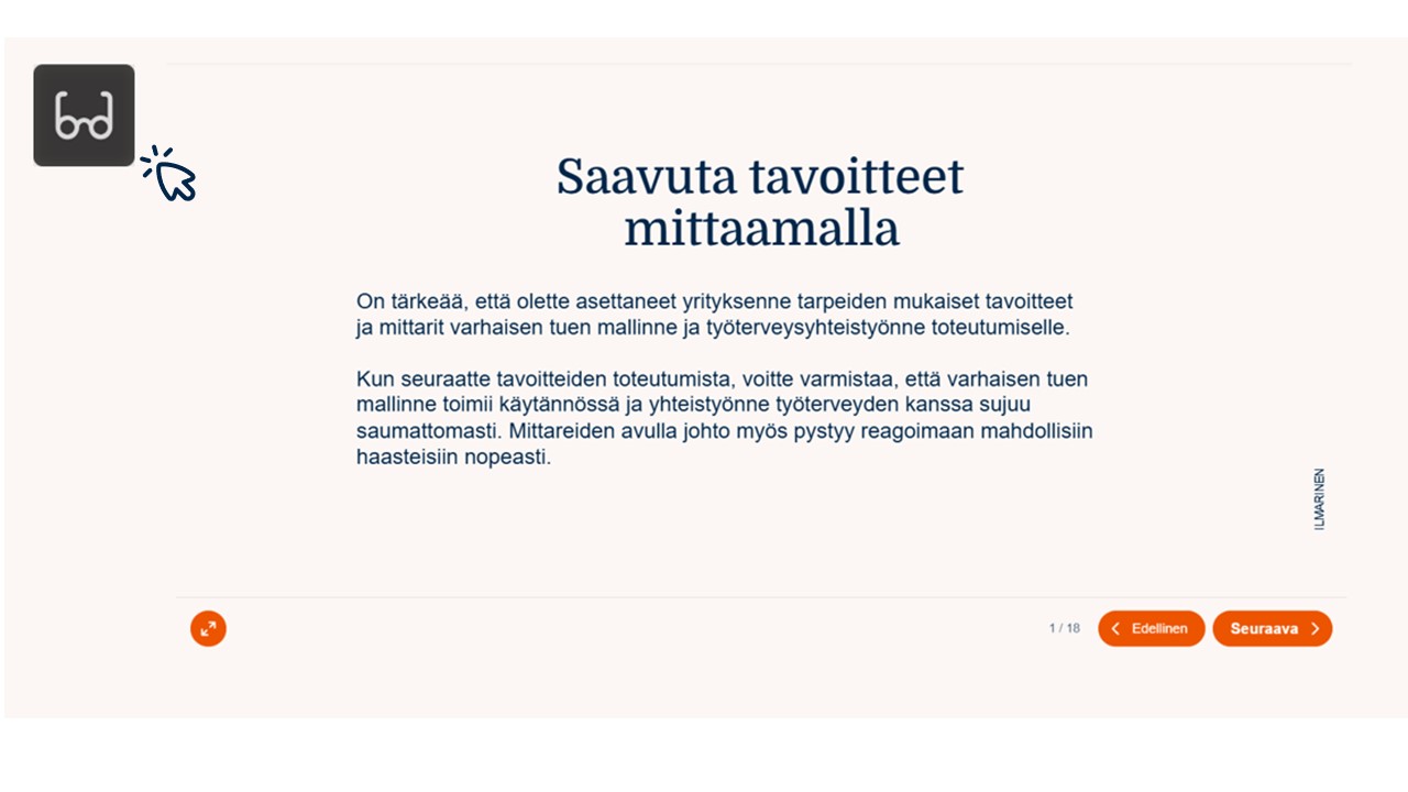 Kuvakaappaus saavutettavaan näkymään siirtymisestä